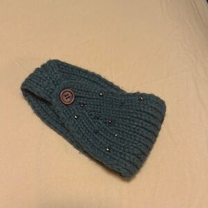 Chunky Knit Headband with Button - Green